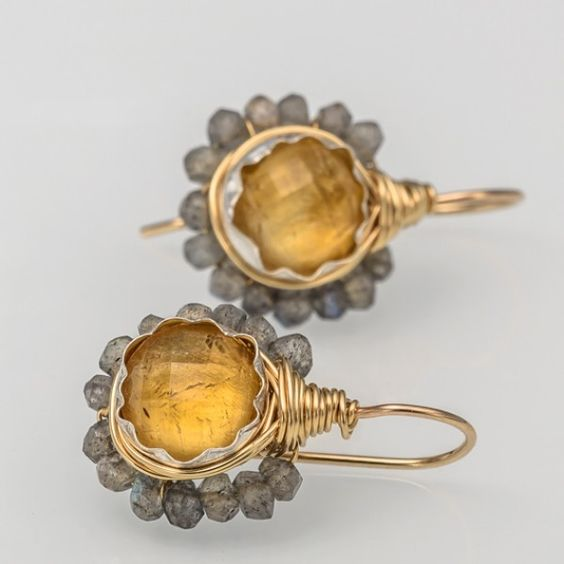 Vintage Yellow Crystal Gold Earrings