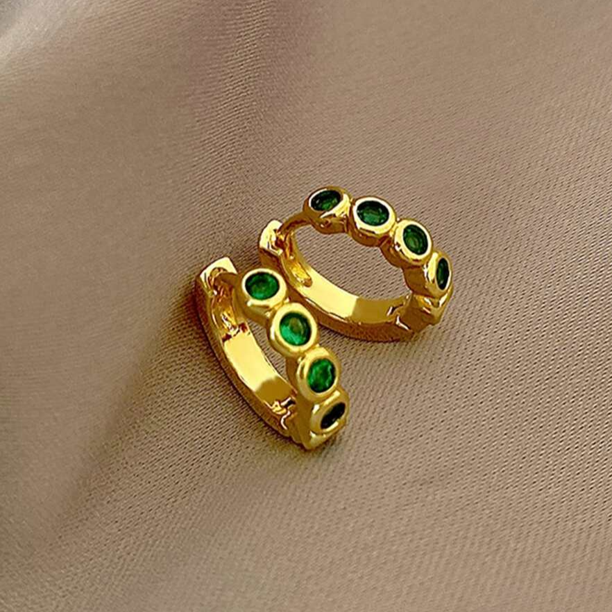 Vintage Green Golden Hoop Earrings