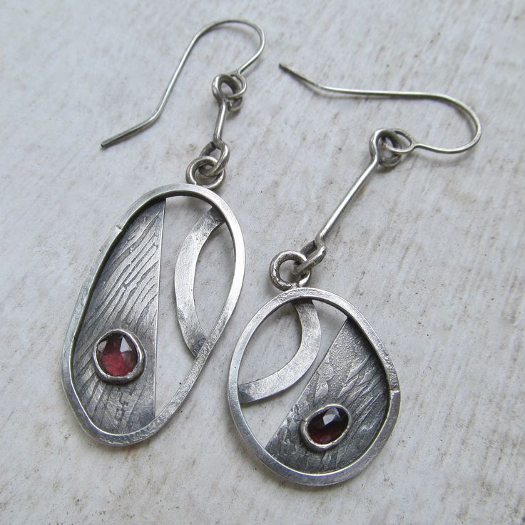 Vintage Silver Red Inlaid Stone Earrings