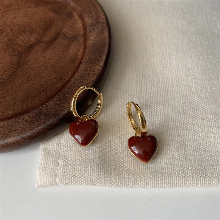 Elegant Red Gold Heart Earrings