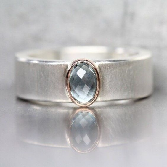 Vintage Silver Ring with Blue Crystal Inlay