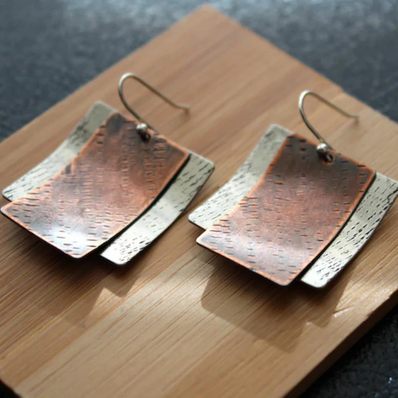 Vintage Bronze Square Earrings