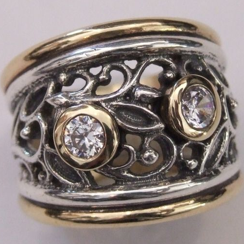 Vintage Hollow Zirconia Silver & Gold Ring