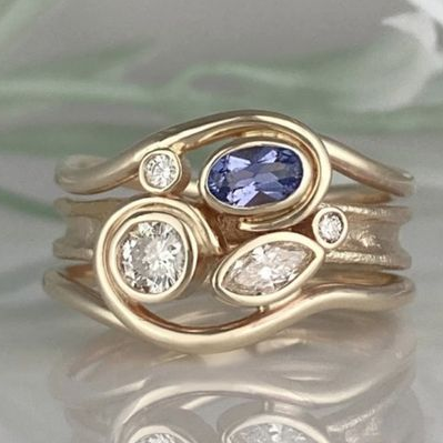 Vintage Layered Zirconia Gold Ring