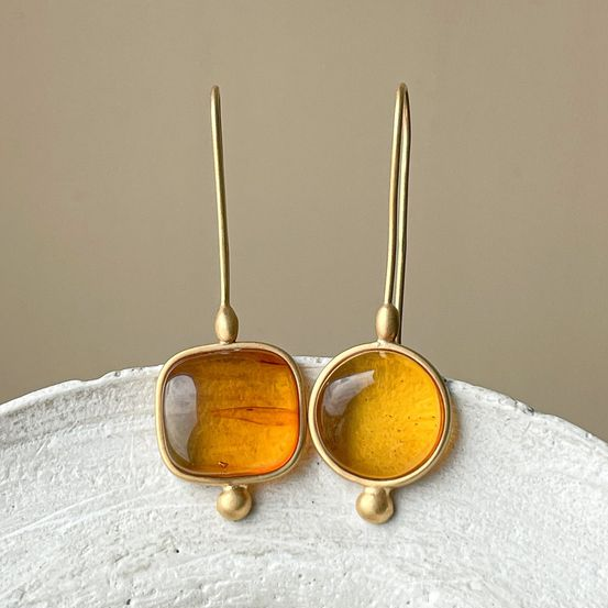 Vintage Orange Glass Gold Earrings