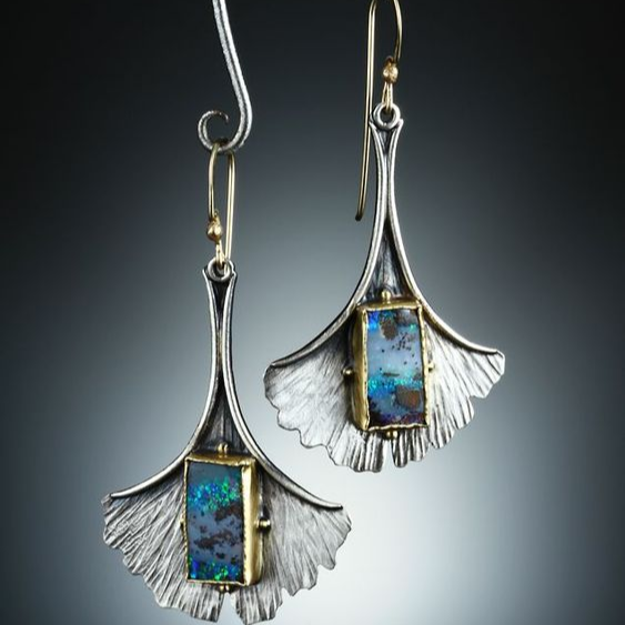 Vintage Dangling Silver Petal Blue Earrings