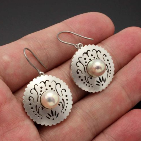 Vintage Pearl Round Silver Earrings