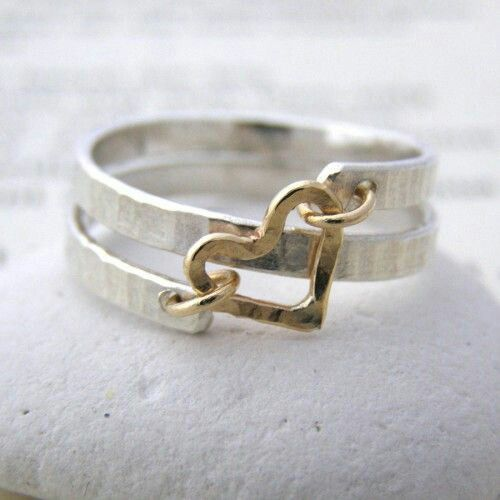 Vintage Gold Heart Silver Ring