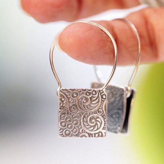 Vintage Silver Square Dangling Earrings