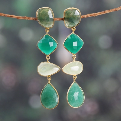 Vintage Dangling Green Stones Earrings