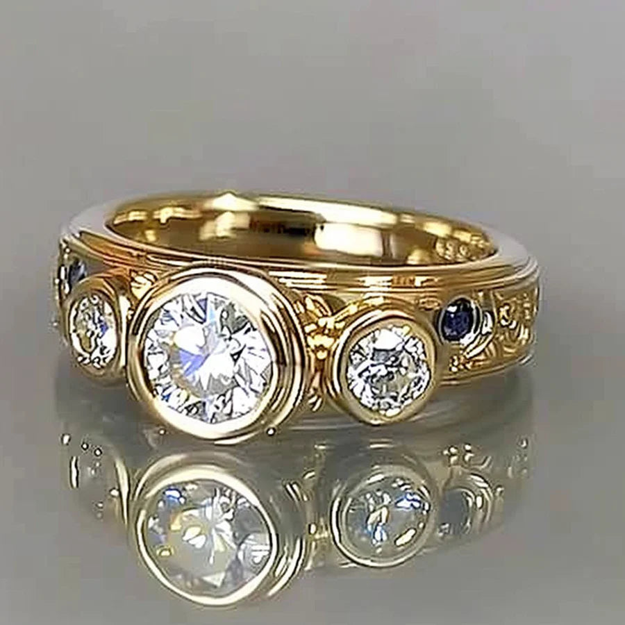 Vintage Gold White Inlaid Glass Ring