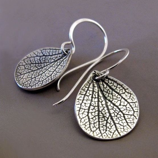 Vintage Textured Silver Leaf Earrings