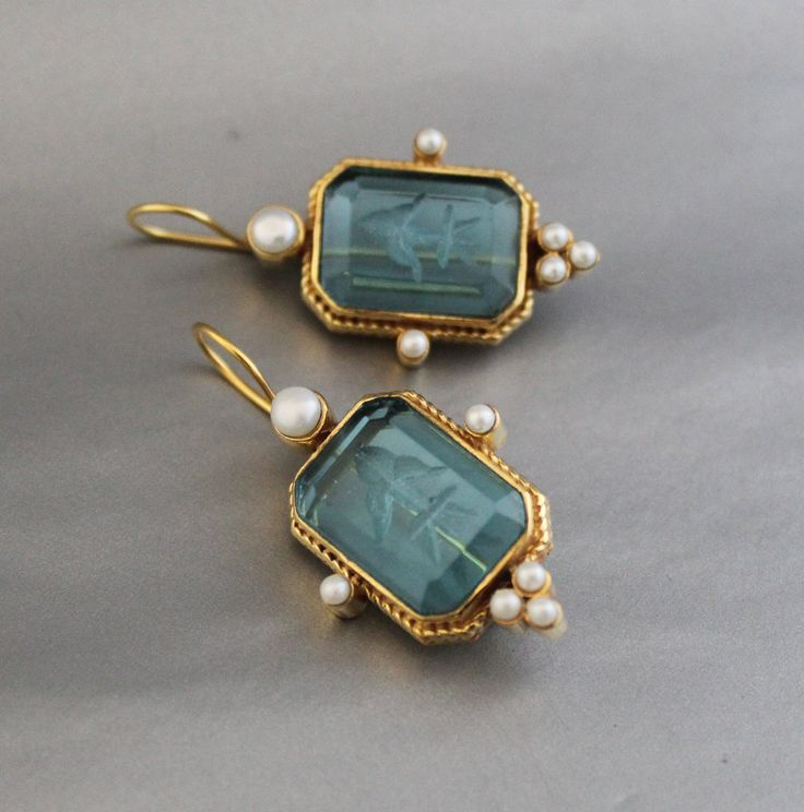 Vintage Blue Glass Pearl Earrings