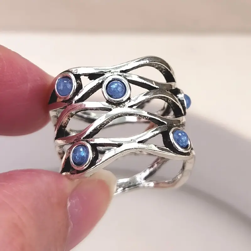 Vintage Layered Inlaid Blue Stone Silver Ring