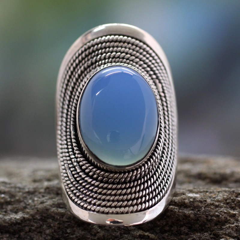 Vintage Blue Moonstone Silver Ring