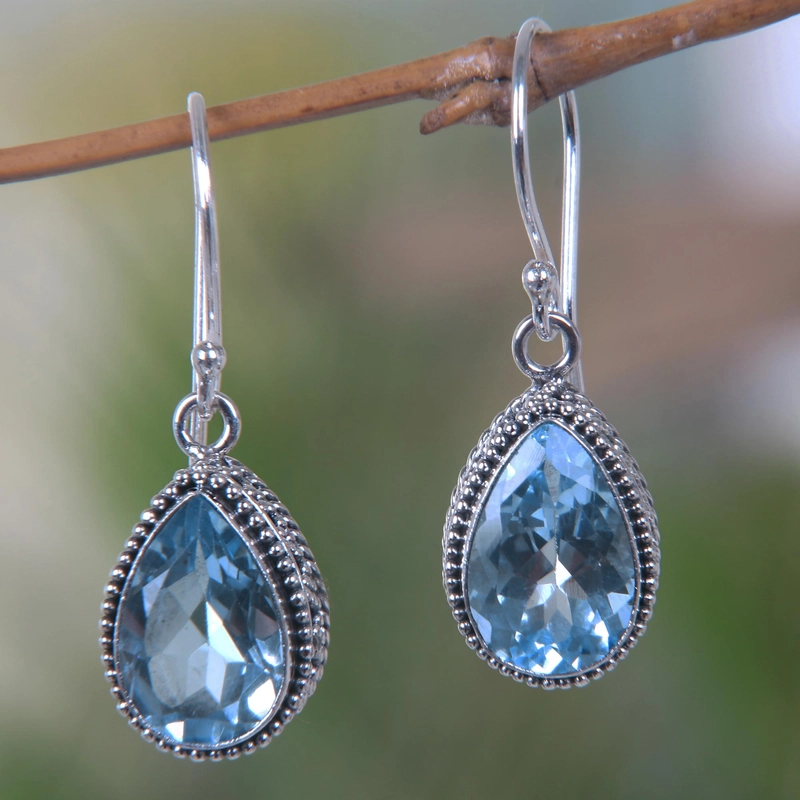 Vintage Blue Glass Drop Earrings