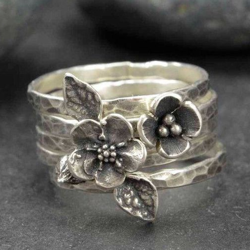 Vintage Flower Silver Layer Ring