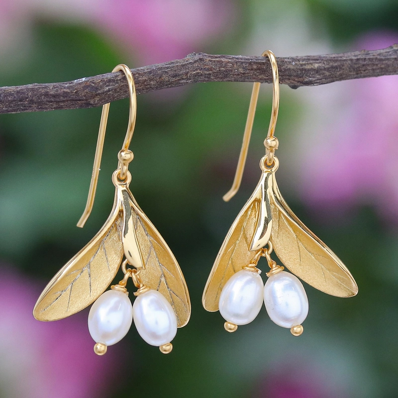 Vintage Golden Flower Pearl Earrings