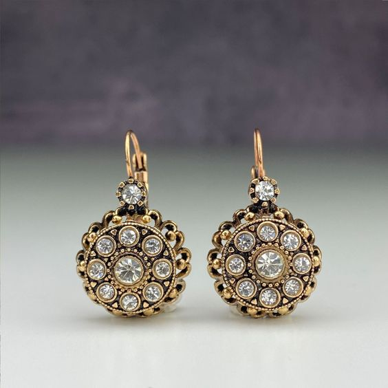 Vintage Mandala Flower Crystal Earrings