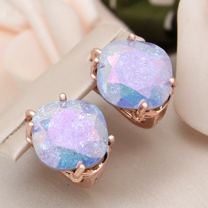 Elegant Purple Rounded Opal Earrings