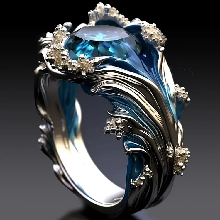 Vintage Ocean Wavy Crystal Ring