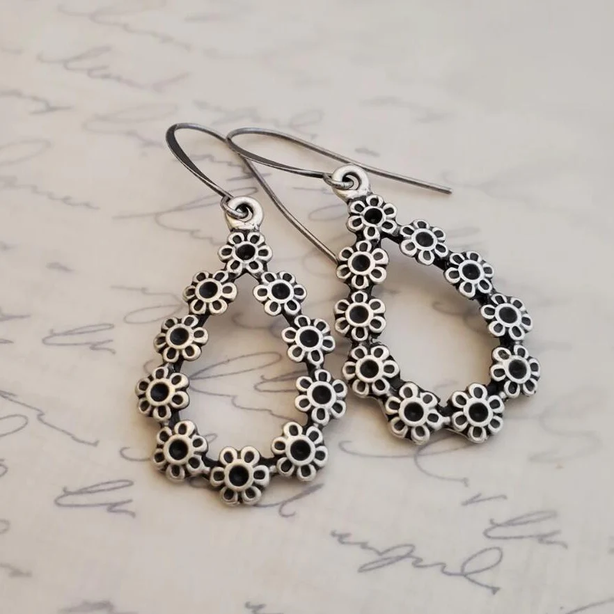 Vintage Hollow Silver Flower Earrings