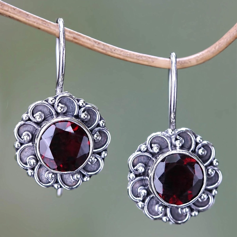 Vintage Red Crystal Flower Earrings