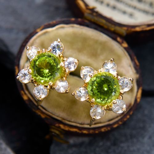 Vintage Green Crystal Flower & Zirconia Earrings