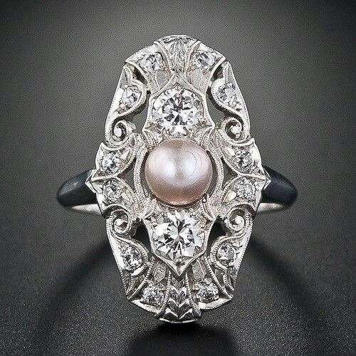 Vintage Inlaid Pearl Crystal Ring