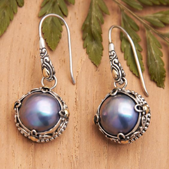 Vintage Dark Pearl Dangling Earrings