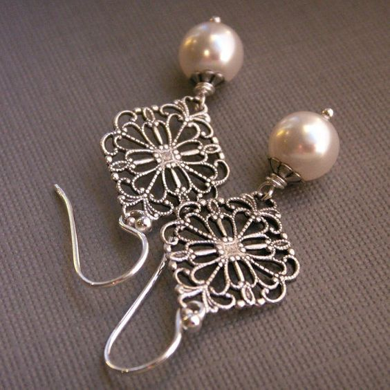 Vintage Mandala & Pearl Silver Earrings