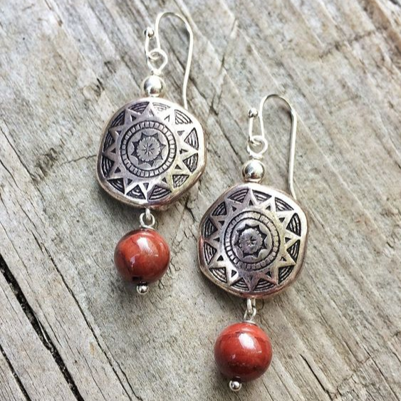 Vintage Silver & Red Stone Earrings