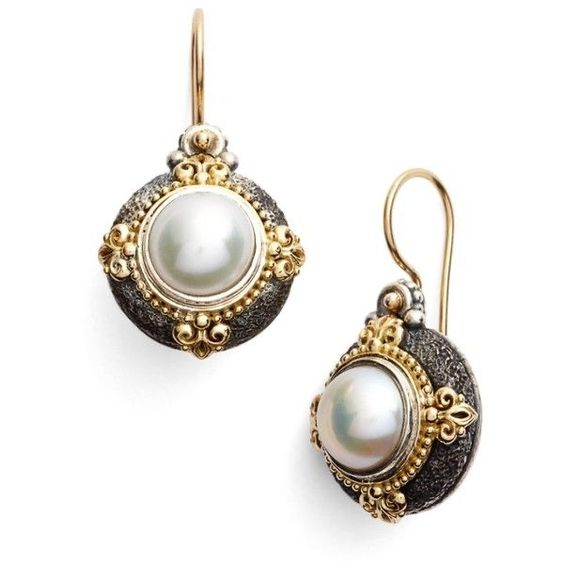 Vintage Inlaid Golden Pearl Earrings