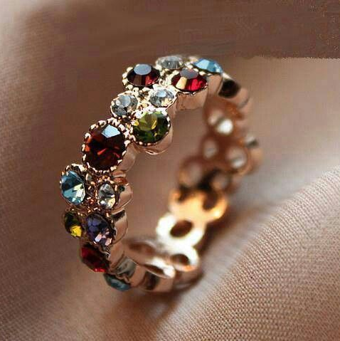 Vintage Colorful Inlaid Crystal Gold Ring