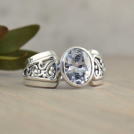 Vintage Glass & Silvered Ring