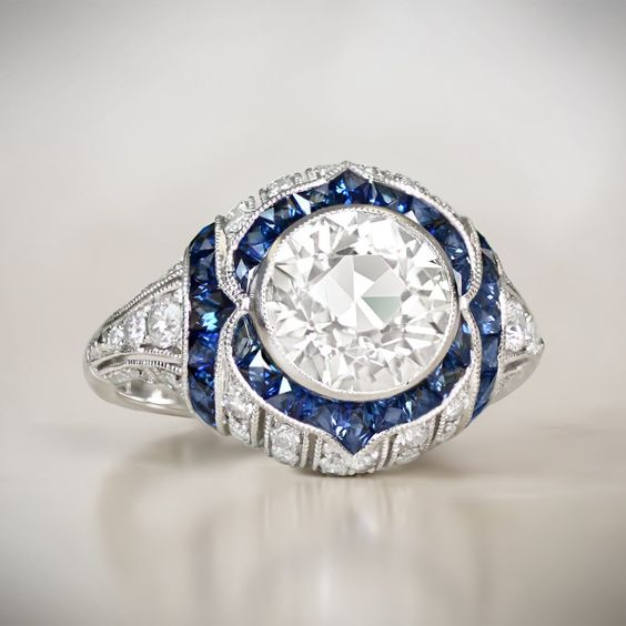 Vintage Blue & White Zirconia Ring