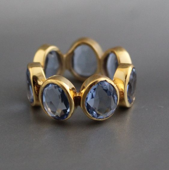 Vintage Blue Glass Gold Ring