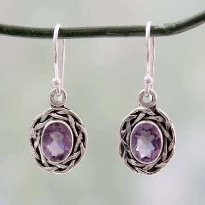 Vintage Purple Rounded Glass Earrings