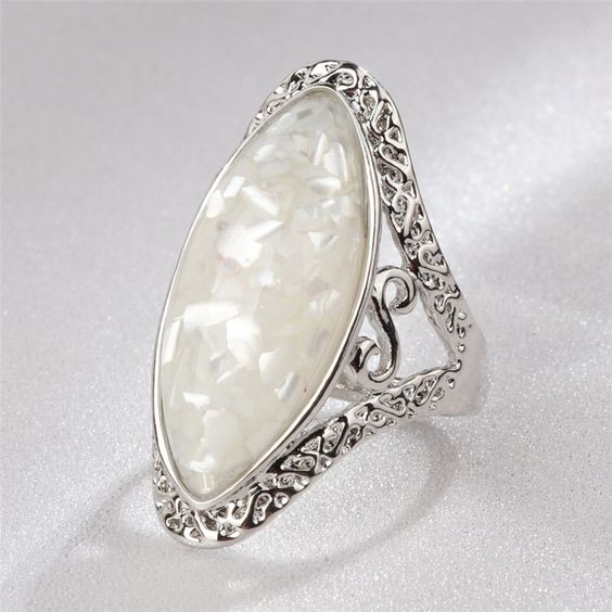 Vintage White Opal Silver Ring