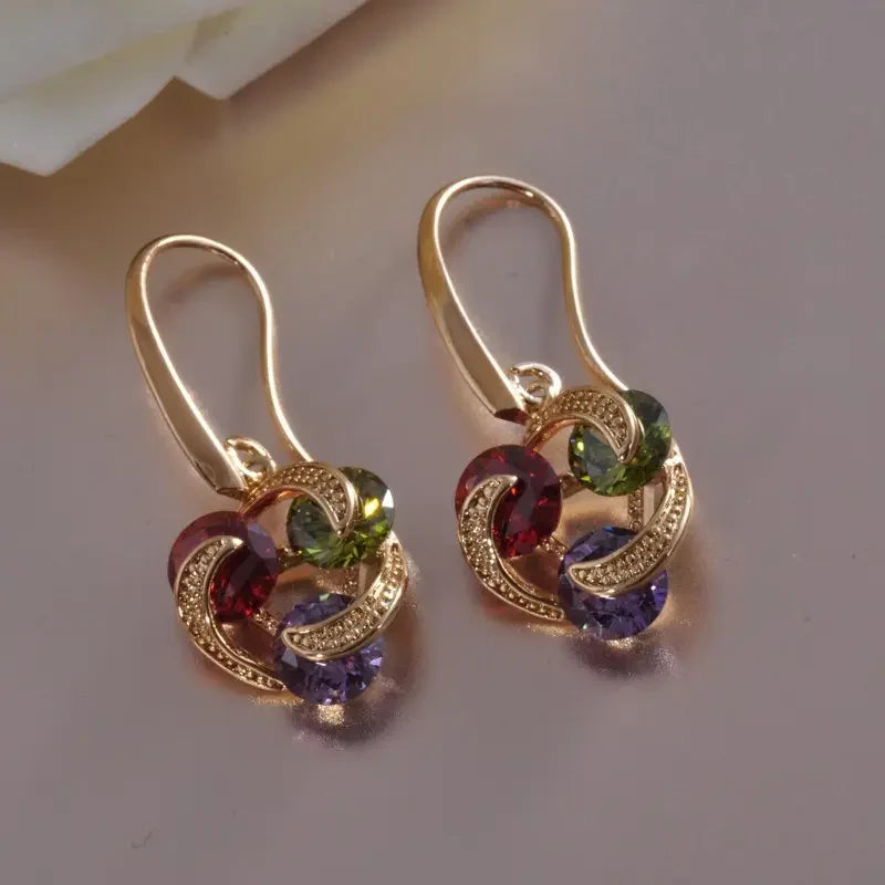 Colorful Zirconia Gold Earrings