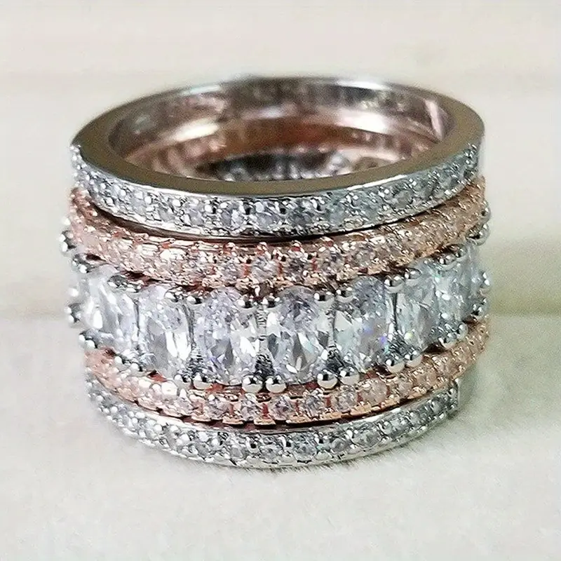 Vintage Thick Crystal Silver & Rose Ring