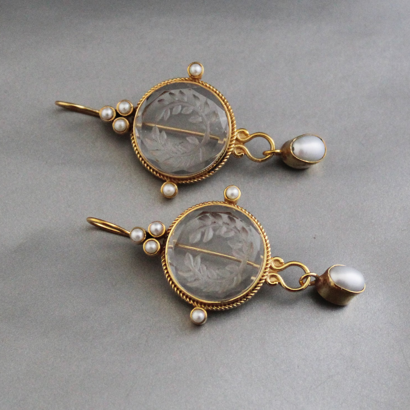 Vintage Grey Crystal Pearl Earrings