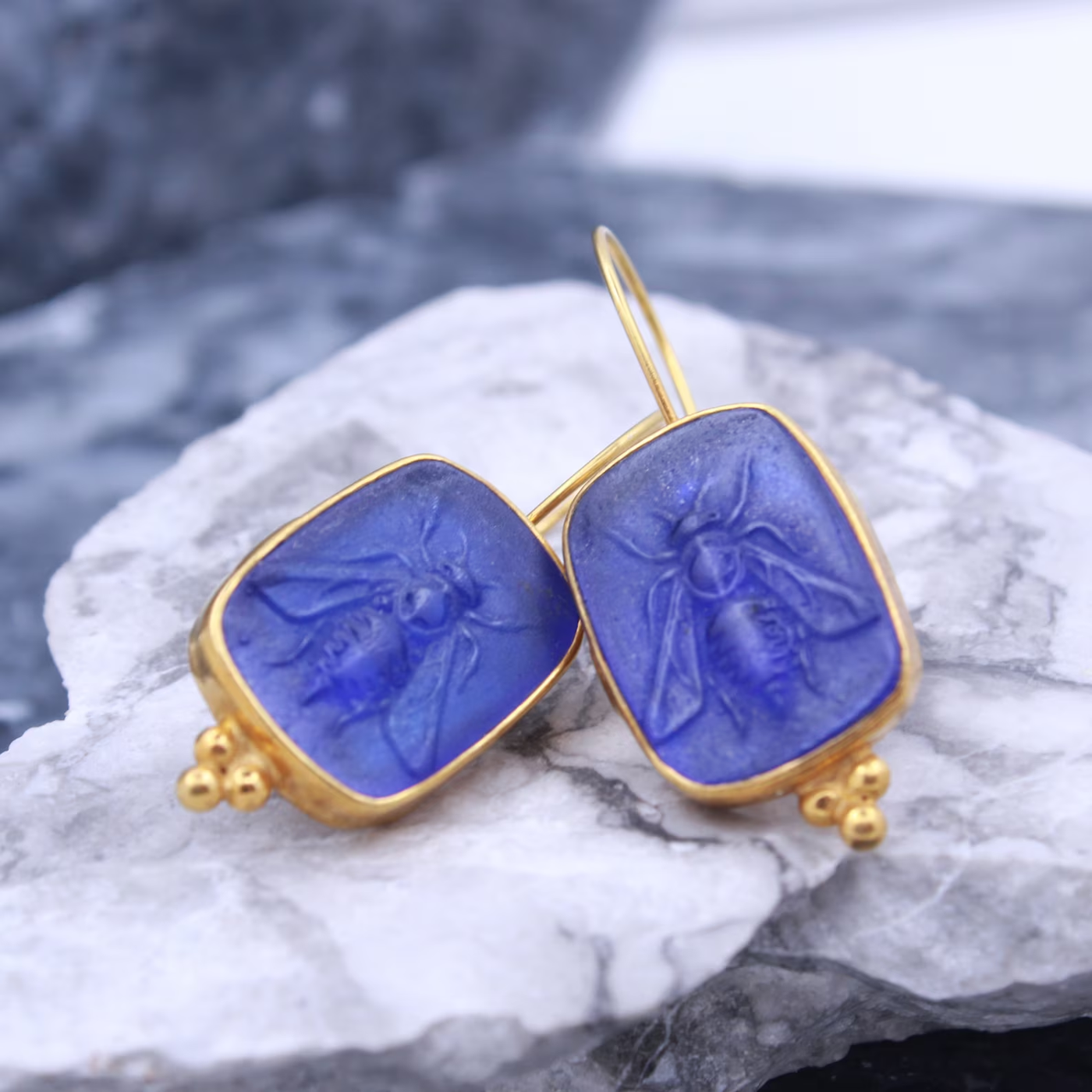 Vintage Blue Gold Earrings