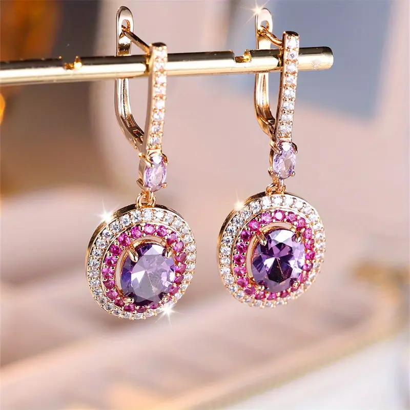 Vintage Pink Rounded Gold Earrings