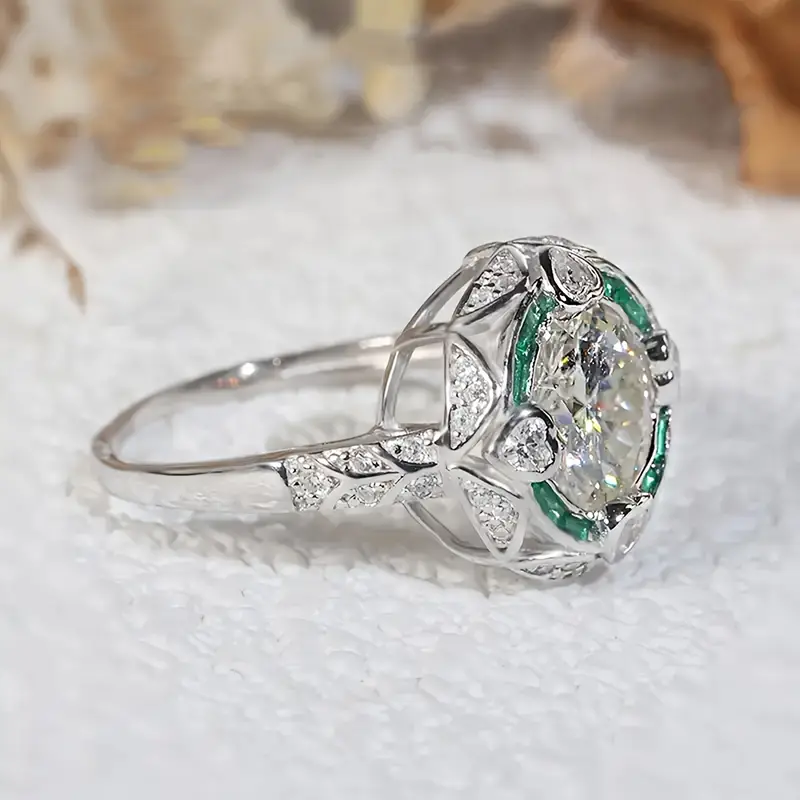 Vintage White & Green Silver Ring