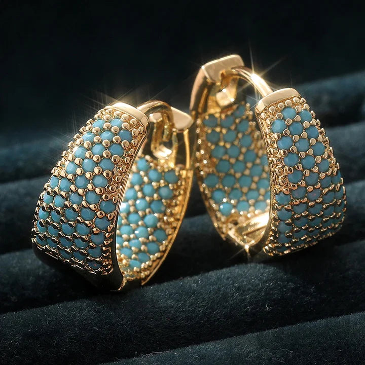 Blue Inlaid Stones Hoop Earrings