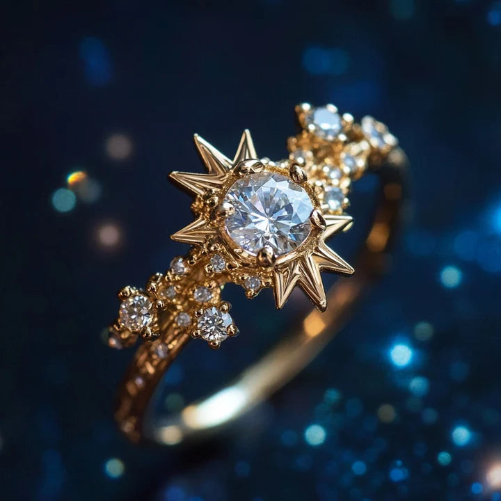 White & Red Crystal Starlight Gold Ring