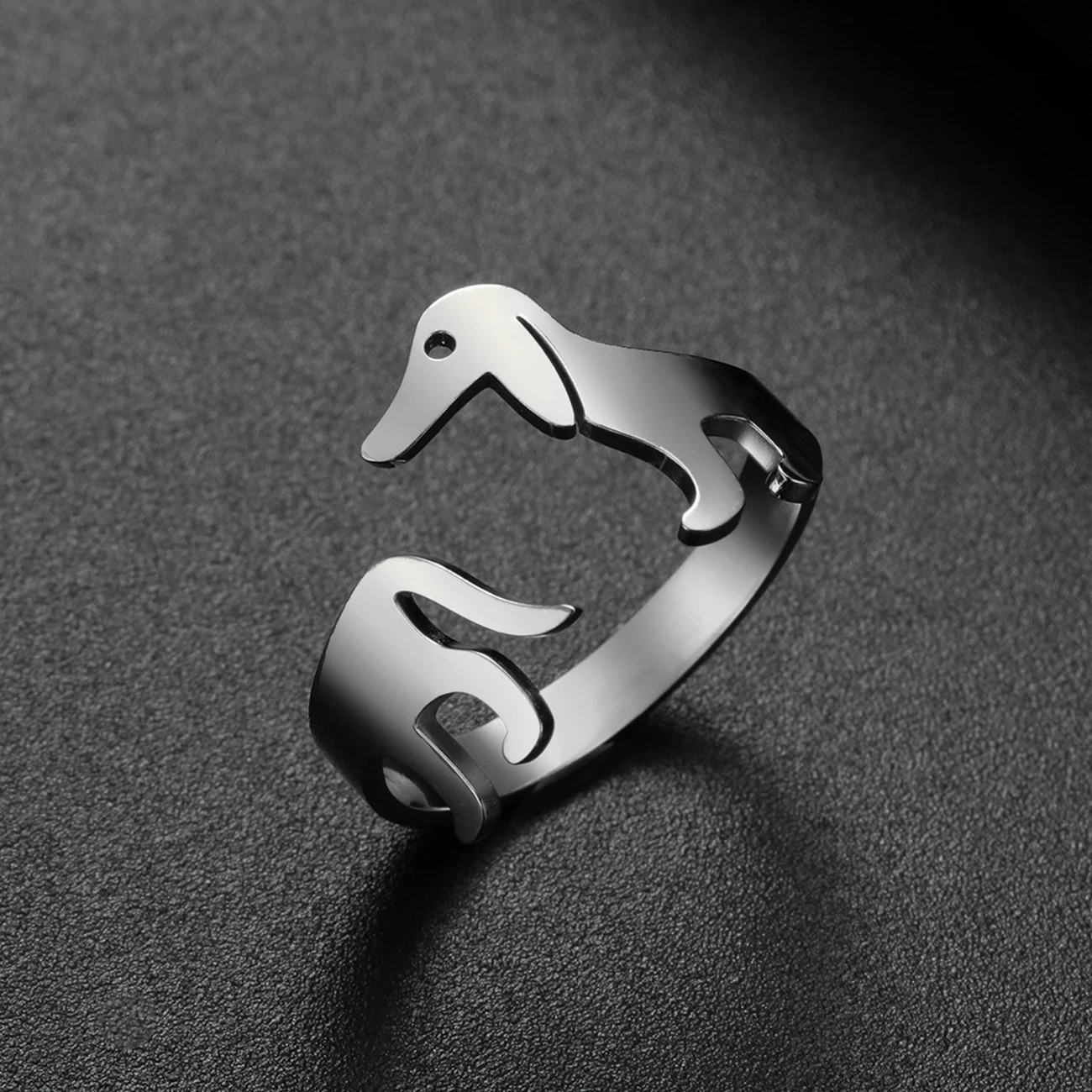 Adjustable Silver Dachshund Ring