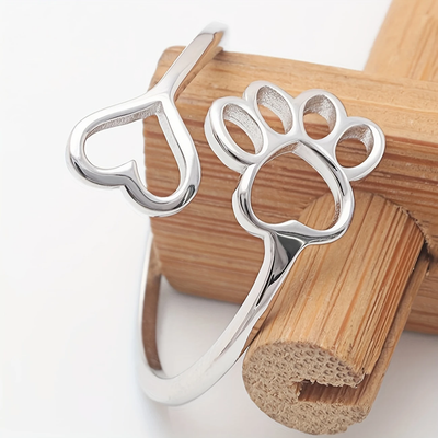 Adjustable Paw Hollow Silver Ring