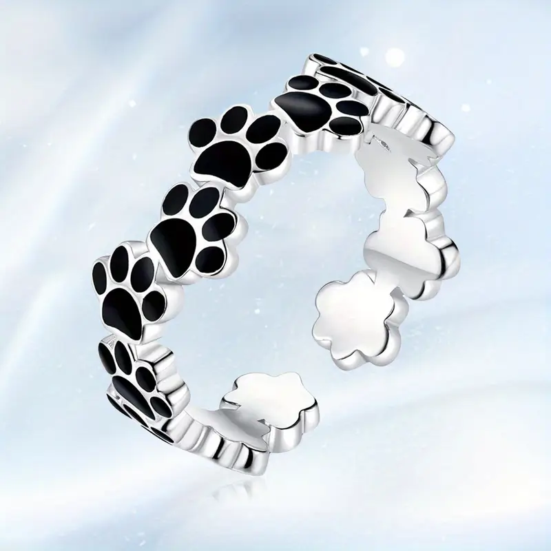 Adjustable Black Paw Trail Silvered Ring